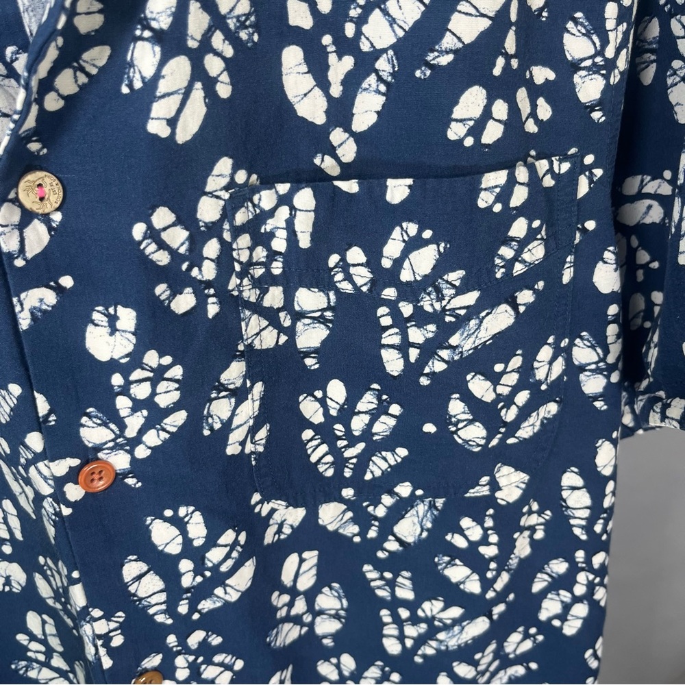 Scotch & Soda Men's Short Sleeve‎ Batik Leaf Print Shirt Navy & White Size Large - Picture 5 of 10